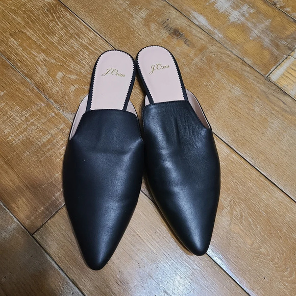 NWOT J.Crew Pointed Toe Black Leather Mules Size 10 - Picture 2 of 11